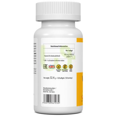 Вітамін D3 VPLab Vitamin D3 4000 UI 120 капсул