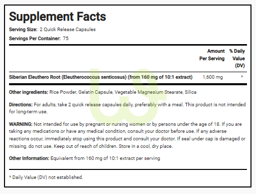 Корінь сибірського женьшеню Piping Rock Siberian Eleuthero Root 1600 мг 150 капсул