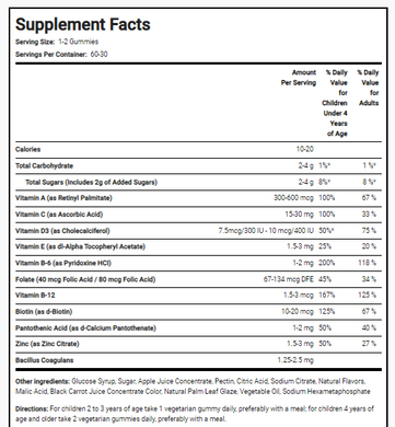 Жевательные мультивитамины с пробиотиками Piping Rock Multivitamin 30 шт.