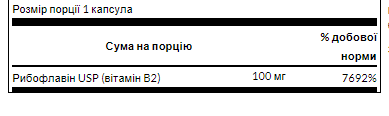 Рибофлавин Витамин B-2 Swanson Riboflavin Vitamin B-2 100 мг 100 капсул