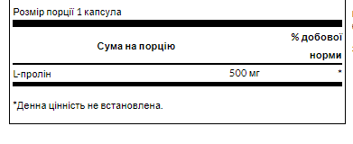 Амінокислота L-пролін Swanson L-Proline 500 мг 100 капсул