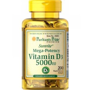 Вітамін D3 Puritans Pride Vitamin D-3 5000 IU 200 капсул