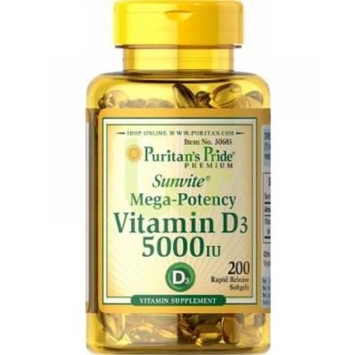 Вітамін D3 Puritans Pride Vitamin D-3 5000 IU 200 капсул